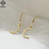 925 Silver Moon Dangle Drop Earrings Hammered Boho Vintage Jewelry