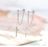 925 Silver Cross Chain Star Long Earring Boy Girl Ear Jewelry