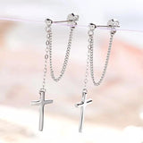 925 Silver Cross Chain Star Long Earring Boy Girl Ear Jewelry