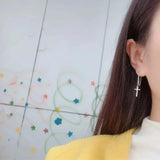 925 Silver Cross Chain Star Long Earring Boy Girl Ear Jewelry