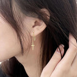 925 Silver Cross Chain Star Long Earring Boy Girl Ear Jewelry