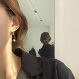 925 Silver Cross Chain Star Long Earring Boy Girl Ear Jewelry