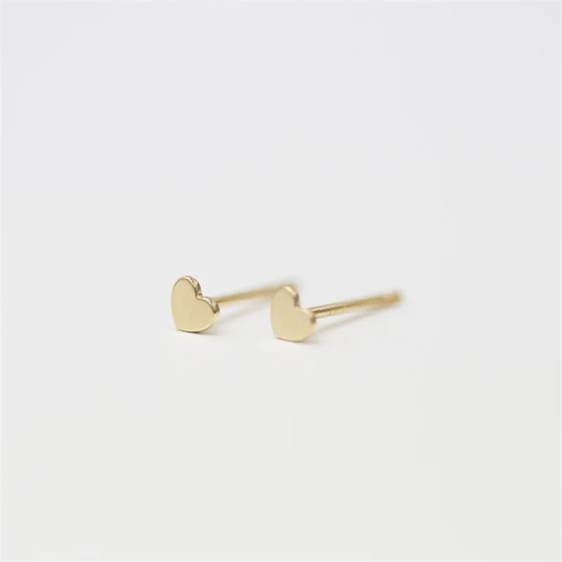14K Filled Tiny Heart Studs Earrings Tarnish Resistant Waterproof Jewelry