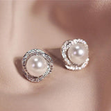 925 Silver Pearl Zircon Earrings French Vintage Jewelry Party