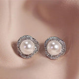 925 Silver Pearl Zircon Earrings French Vintage Jewelry Party