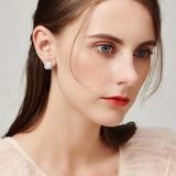 925 Silver Pearl Zircon Earrings French Vintage Jewelry Party