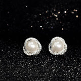 925 Silver Pearl Zircon Earrings French Vintage Jewelry Party
