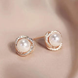 925 Silver Pearl Zircon Earrings French Vintage Jewelry Party