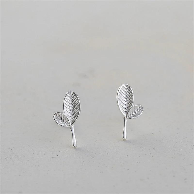 925 Sterling Silver Leaves Stud Earrings For Women Girl
