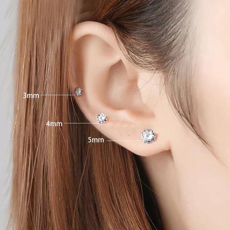 925 Sterling Silver CZ Stud Earrings 3pairs/pack