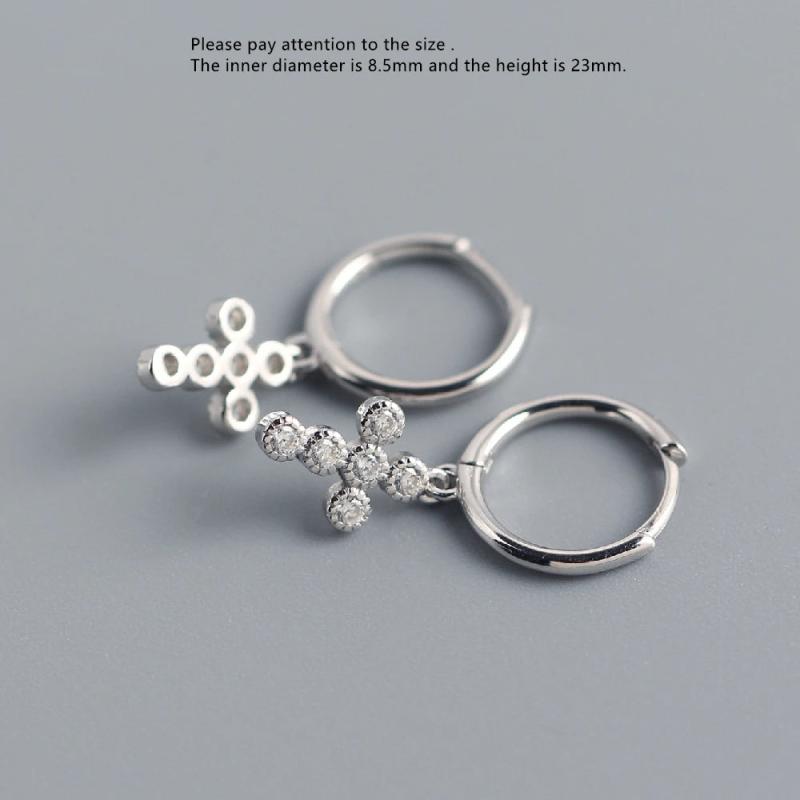 925 Silver Earrings Cross Zircon Geometric Round Ear Ring Drop