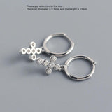 925 Silver Earrings Cross Zircon Geometric Round Ear Ring Drop