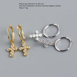 925 Silver Earrings Cross Zircon Geometric Round Ear Ring Drop