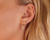 925 Silver Earrings Cross Zircon Geometric Round Ear Ring Drop