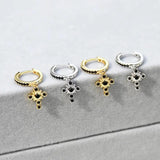 925 Silver Earrings Cross Zircon Geometric Round Ear Ring Drop