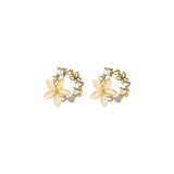 925 Silver Opal Flower Stud Earrings Romantic Hollow Sweet Jewelry
