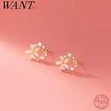 925 Silver Opal Flower Stud Earrings Romantic Hollow Sweet Jewelry