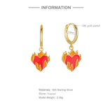 925 Silver Flame Heart Charm Dangle Earrings