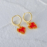 925 Silver Flame Heart Charm Dangle Earrings