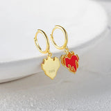 925 Silver Flame Heart Charm Dangle Earrings