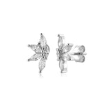 925 Silver Clear Zircon Flower Stud Earring Yellow Jewelry