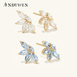 925 Silver Clear Zircon Flower Stud Earring Yellow Jewelry