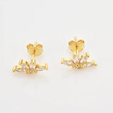 925 Silver Clear Zircon Flower Stud Earring Yellow Jewelry