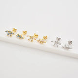 925 Silver Clear Zircon Flower Stud Earring Yellow Jewelry