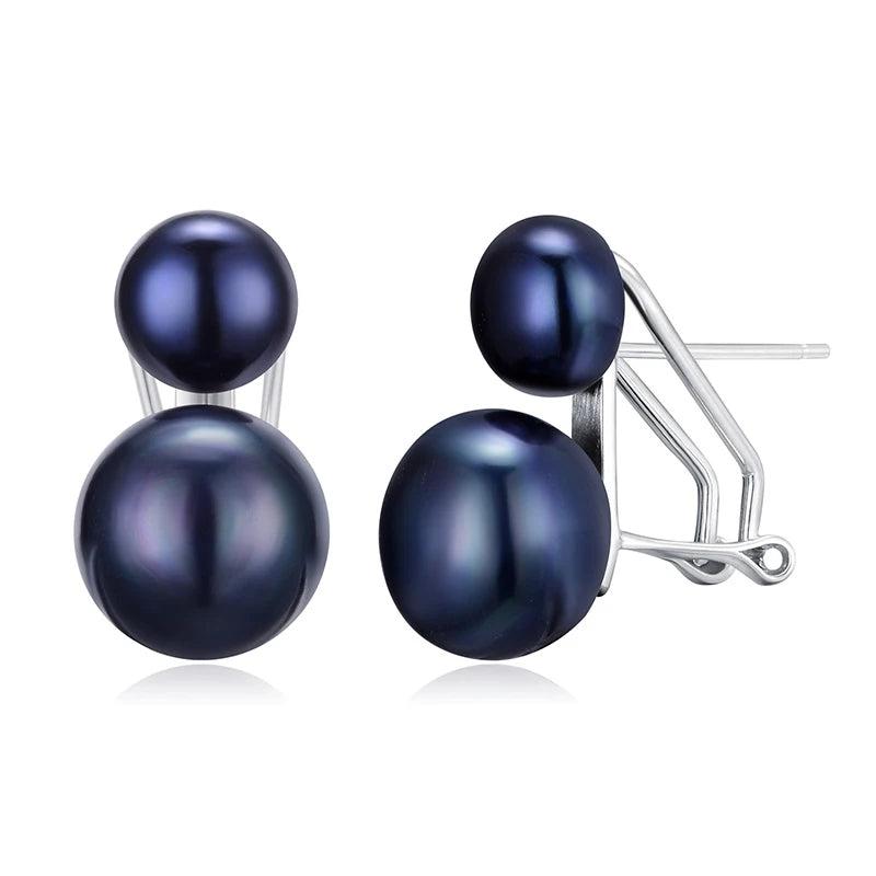 925 Silver Women Earrings Wedding Freshwater Pearl Double Drop Earring