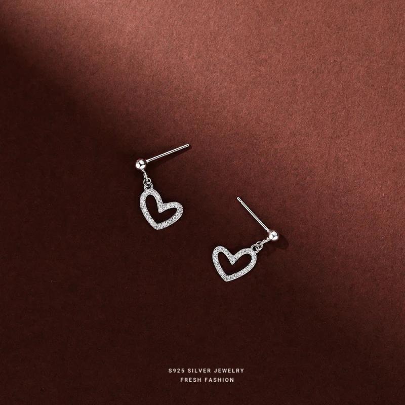 925 Silver Hollow Love Pav? Stud Earrings Women's Sweet Jewelry Gift