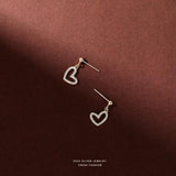 925 Silver Hollow Love Pav? Stud Earrings Women's Sweet Jewelry Gift