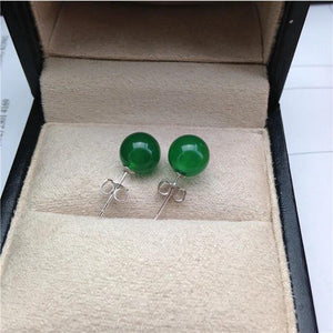 Natural Green Jade Stud Earrings 925 Sterling Silver Earring