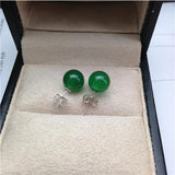 Natural Green Jade Stud Earrings 925 Sterling Silver Earring