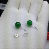 Natural Green Jade Stud Earrings 925 Sterling Silver Earring