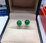 Natural Green Jade Stud Earrings 925 Sterling Silver Earring