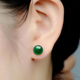Natural Green Jade Stud Earrings 925 Sterling Silver Earring