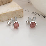 S925 Sterling Silver Rabbit Strawberry Crystal Threaded Earrings
