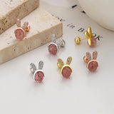 S925 Sterling Silver Rabbit Strawberry Crystal Threaded Earrings