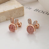 S925 Sterling Silver Rabbit Strawberry Crystal Threaded Earrings
