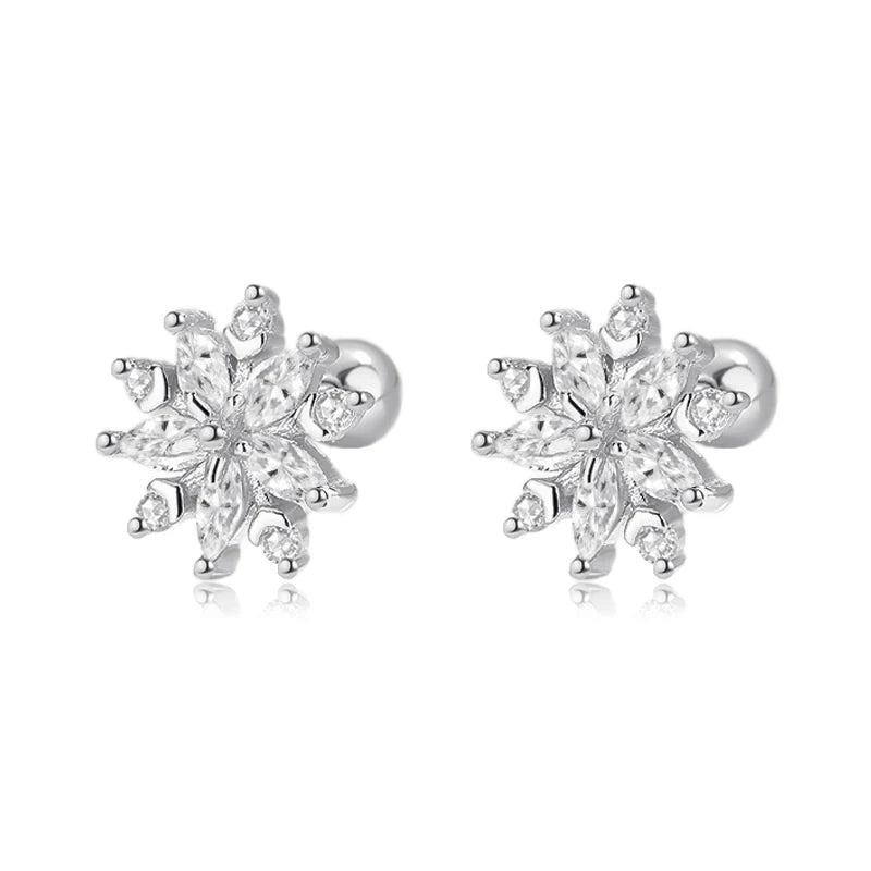 925 Silver Snowflake CZ Stud Earrings For Daughter Girls Christmas Gift