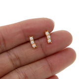 Opal Triple Bar Earrings 925 Silver Minimal Studs for Girl