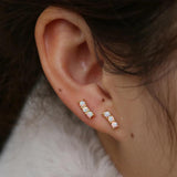 Opal Triple Bar Earrings 925 Silver Minimal Studs for Girl