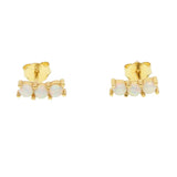 Opal Triple Bar Earrings 925 Silver Minimal Studs for Girl