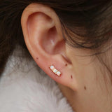 Opal Triple Bar Earrings 925 Silver Minimal Studs for Girl