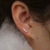 Opal Triple Bar Earrings 925 Silver Minimal Studs for Girl