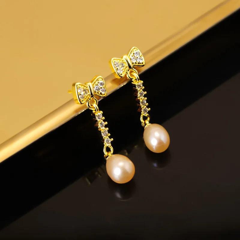 ER245 Elegant Pearl Bowknot Stud Earrings