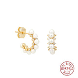 925 Silver Diamond Pearl Stud Earrings Zircon Jewelry