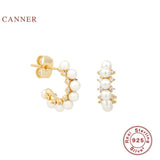 925 Silver Diamond Pearl Stud Earrings Zircon Jewelry