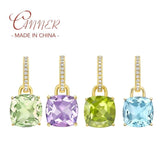 Zircon Dangle Earrings 925 Sterling Silver Square Crystal Drop Earrings