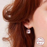 Zircon Dangle Earrings 925 Sterling Silver Square Crystal Drop Earrings